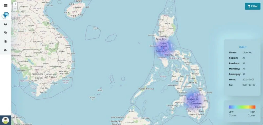 PxTrack Patient Tracking Software Heatmap EMR Software Applying Filter on Map