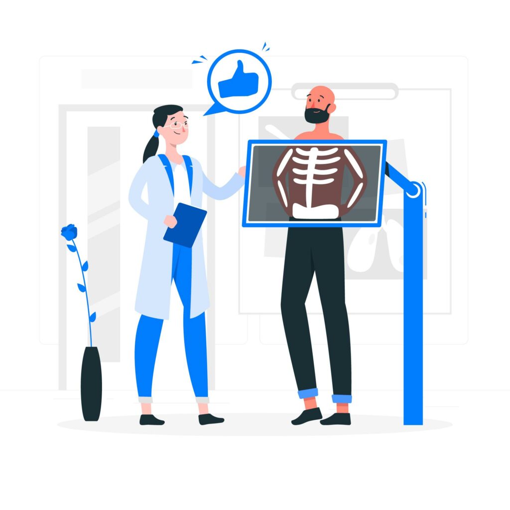 Doctor giving patient an x-ray