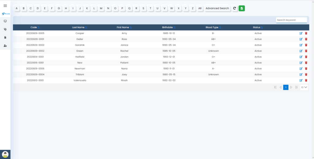 PxTrack EMR Patient Data List for Backup