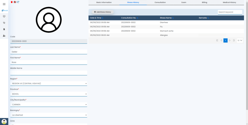 PxTrack Patient Illness History