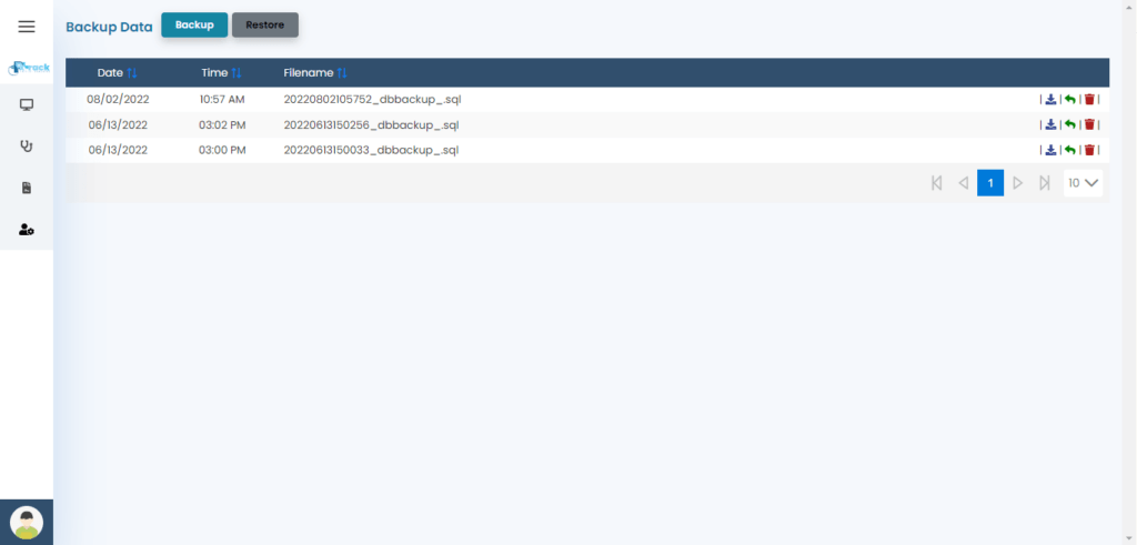 PxTrack EMR Backup Data Section
